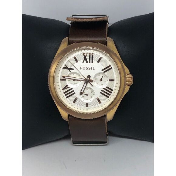 Fossil AM4620 Women's Brown Leather Analog Beige Dial Quartz Wrist Watch HO246 - Picture 1 of 9